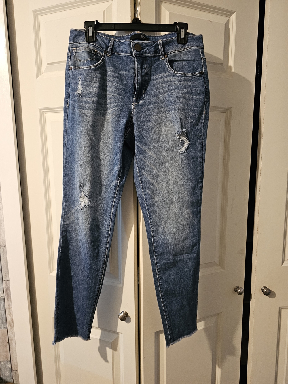 1822 Denim Midwash Blue Straight Leg Distressed Jeans